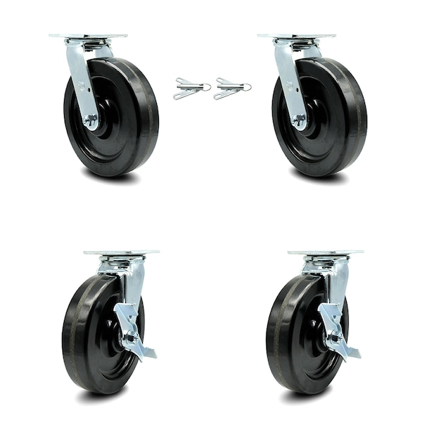 8 Inch Phenolic Caster Set with Ball Bearings 2 Swivel Lock 2 Brake SCC